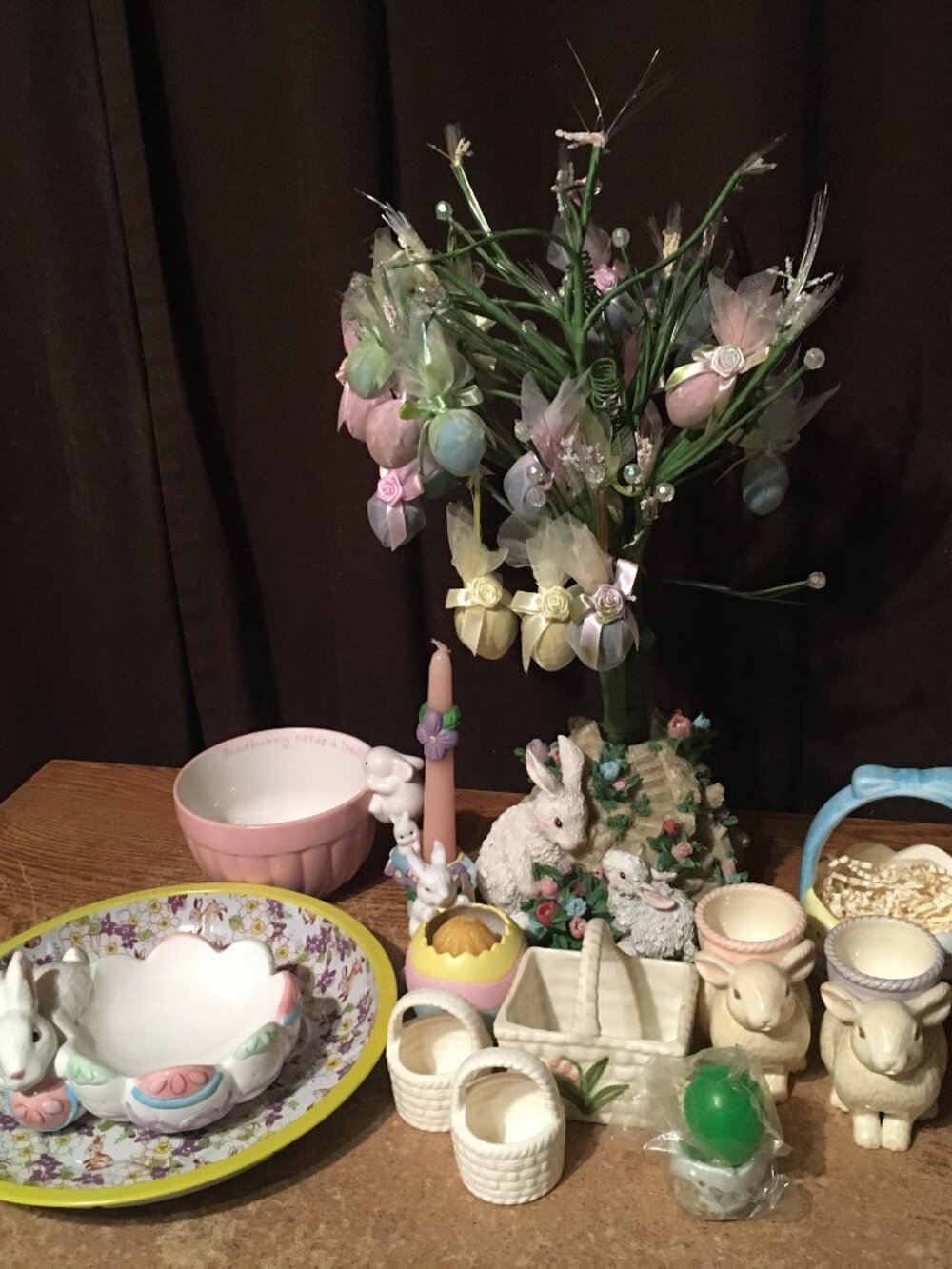 EASTER LOT CANDLE HOLDER RABBIT CERAMIC BOWLS BASKET EASTER TREE HALLMARK
